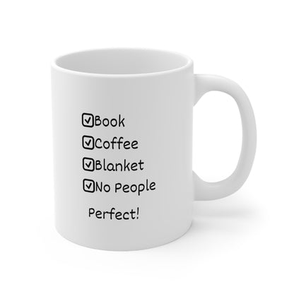 Book • Coffee • Blanket Mug — "No People" Cozy Reading Ceramic Coffee Cup (11oz, 15oz)