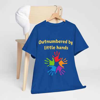 Outnumbered by Little Hands T-Shirt — Funny Parent Tee with Colorful Kids' Handprints