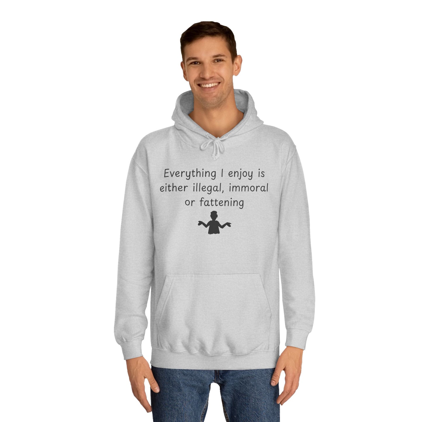 College Hoodie with Shrug Silhouette – Funny ‘I Don’t Know’ Campus Sweatshirt