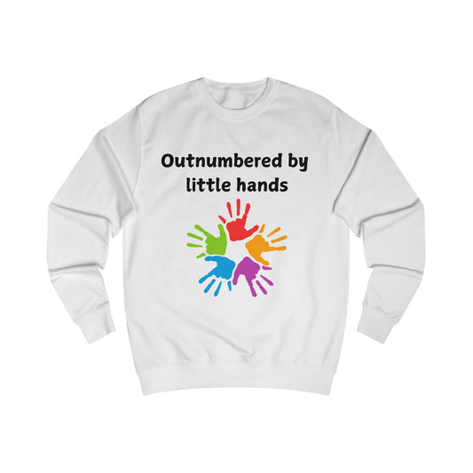Outnumbered by Little Hands Sweatshirt — Funny Mom & Dad Family Shirt with Colorful Kids’ Handprints