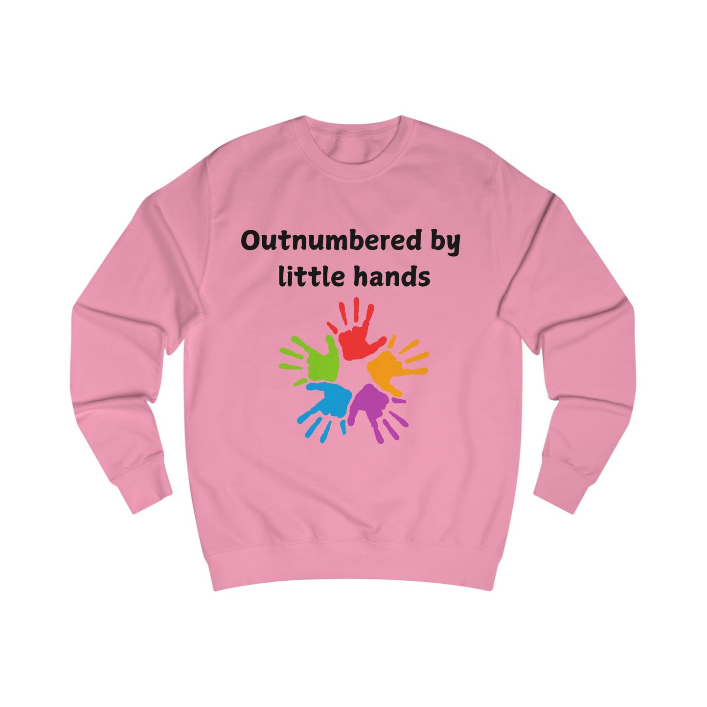 Outnumbered by Little Hands Sweatshirt — Funny Mom & Dad Family Shirt with Colorful Kids’ Handprints