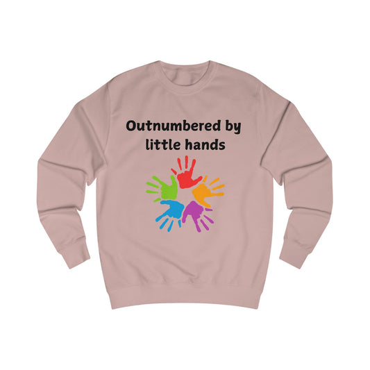 Outnumbered by Little Hands Sweatshirt — Funny Mom & Dad Family Shirt with Colorful Kids’ Handprints