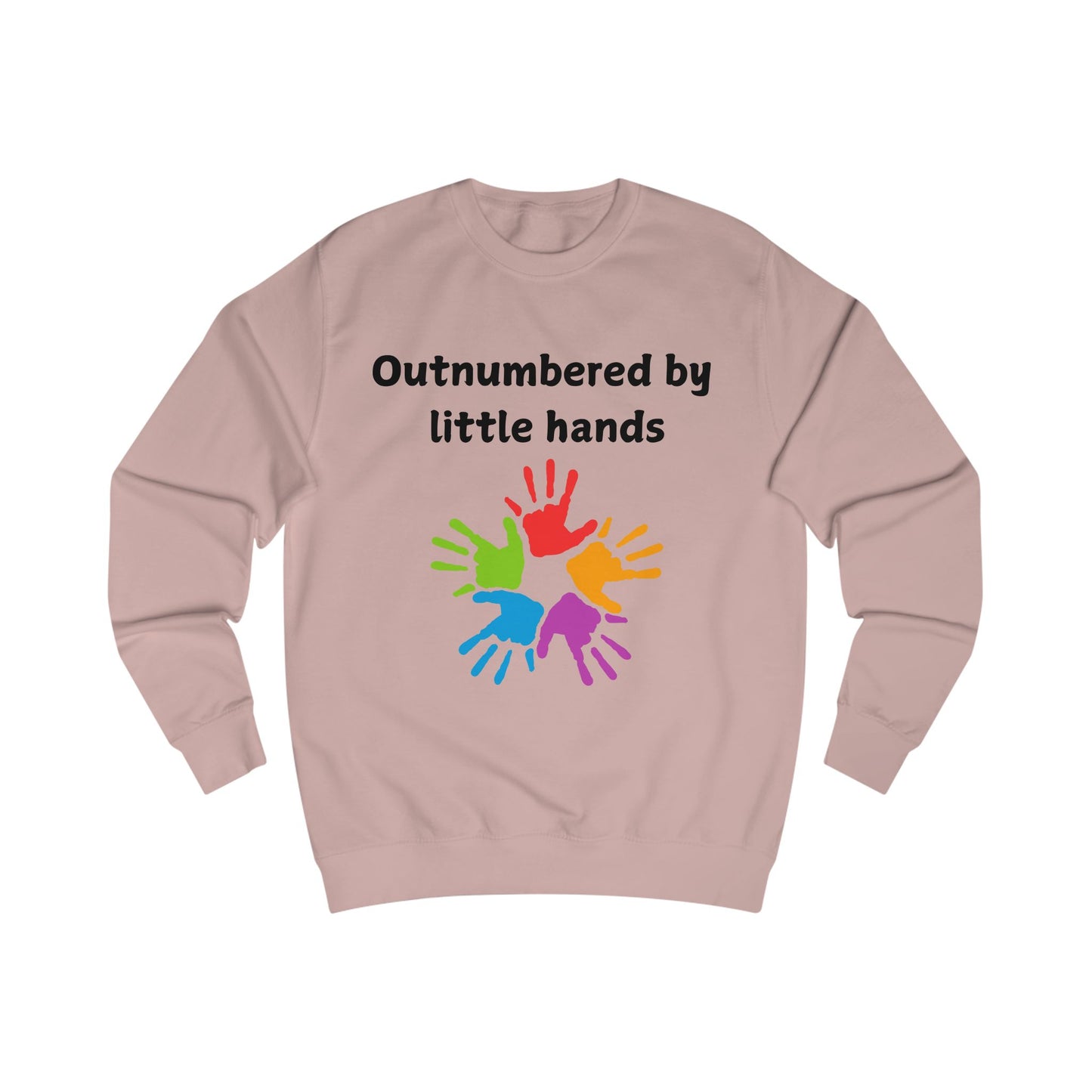 Outnumbered by Little Hands Sweatshirt — Funny Mom & Dad Family Shirt with Colorful Kids’ Handprints