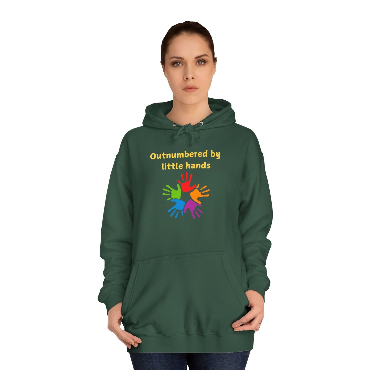 Hoodie — "Outnumbered by Little Hands" Colorful Kids' Handprint Family Pullover