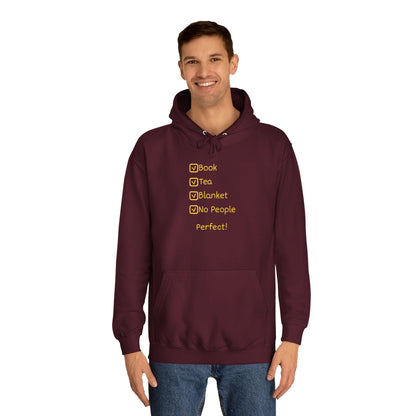Hoodie — Checklist Design: Book, Tea, Blanket, No People – Cozy Introvert Gift