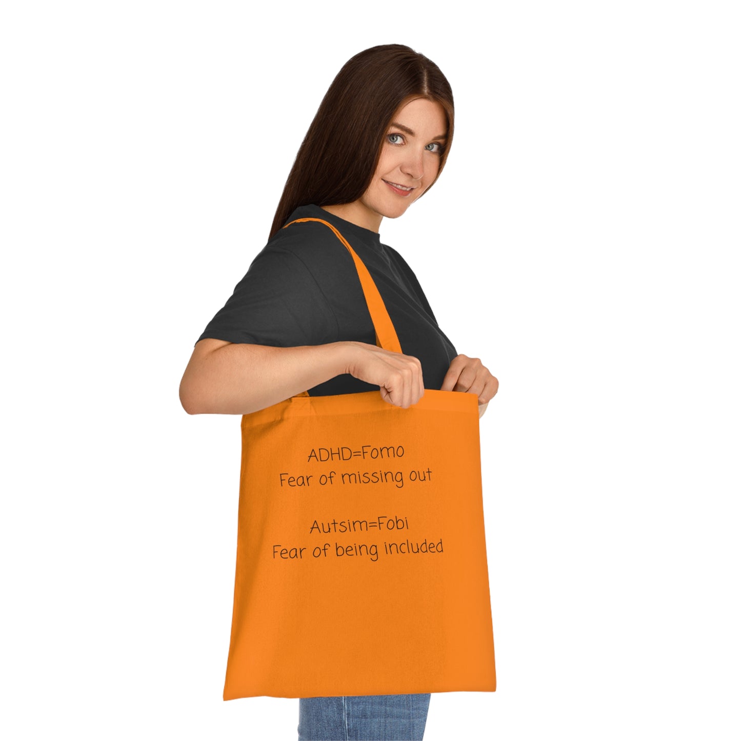 Autism & ADHD Quote Cotton Tote — "ADHD = Fomo, Autism = Fobi" Awareness Tote Bag
