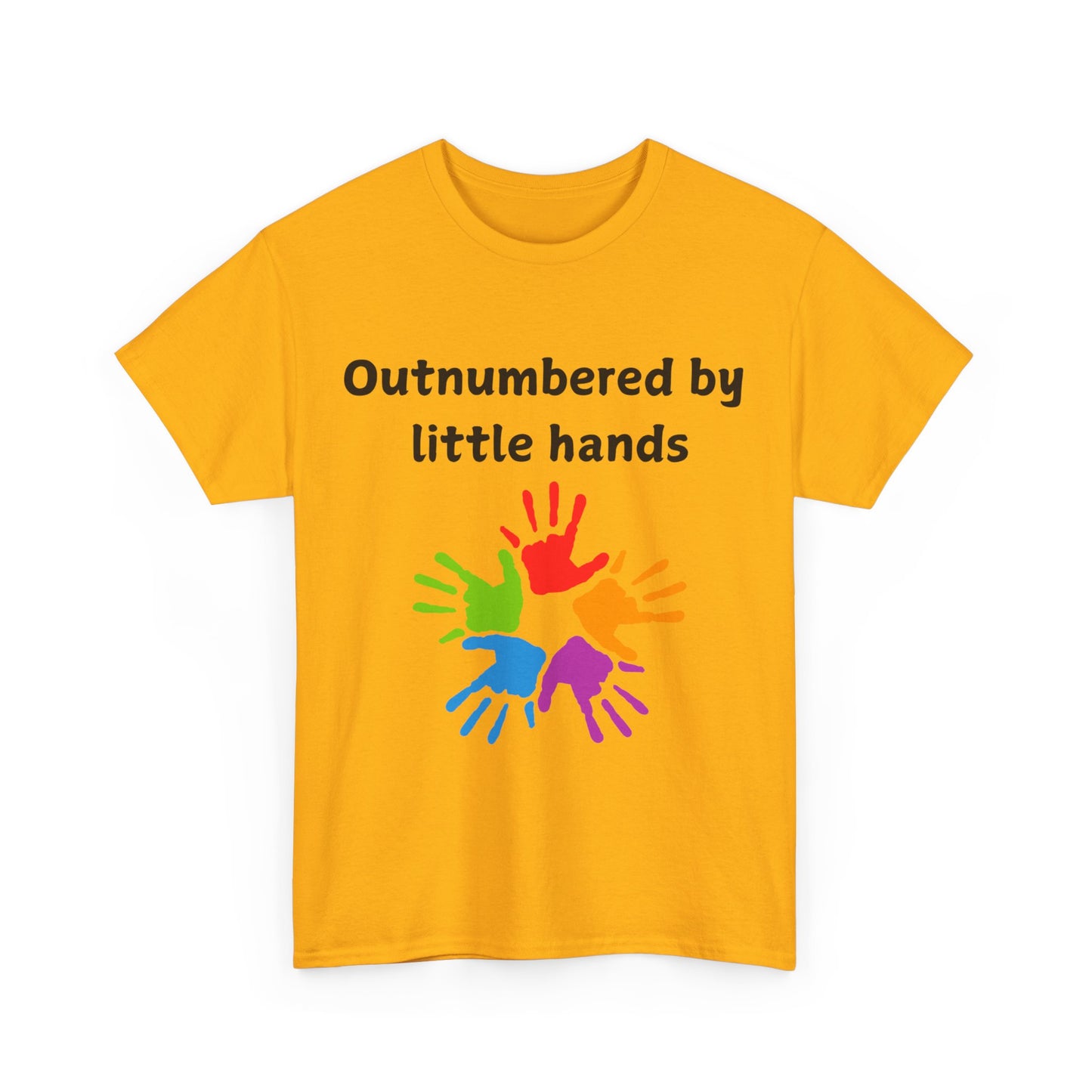 Outnumbered by Little Hands T-Shirt — Funny Parent Tee with Colorful Kids' Handprints