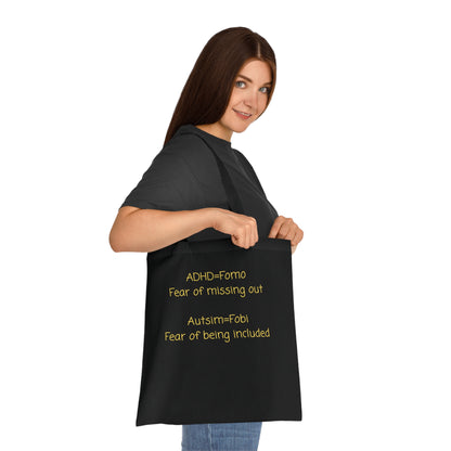 Autism & ADHD Tote Bag — “ADHD = Fomo, Autism = Fobi” Cotton Grocery Market Tote