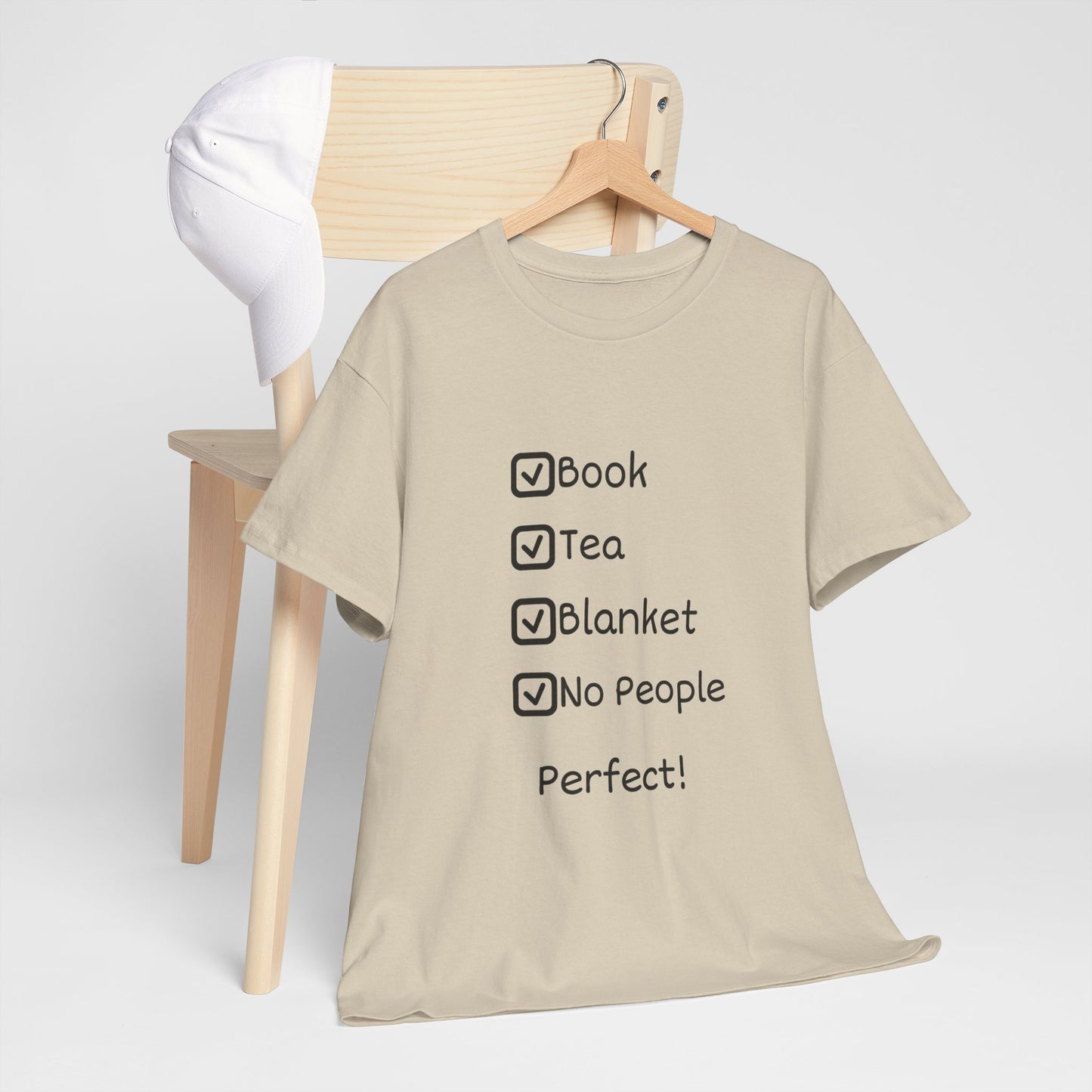 Cozy Checklist Tee — "Book, Tea, Blanket, No People" Reading Shirt