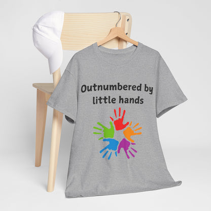 Outnumbered by Little Hands T-Shirt — Funny Parent Tee with Colorful Kids' Handprints