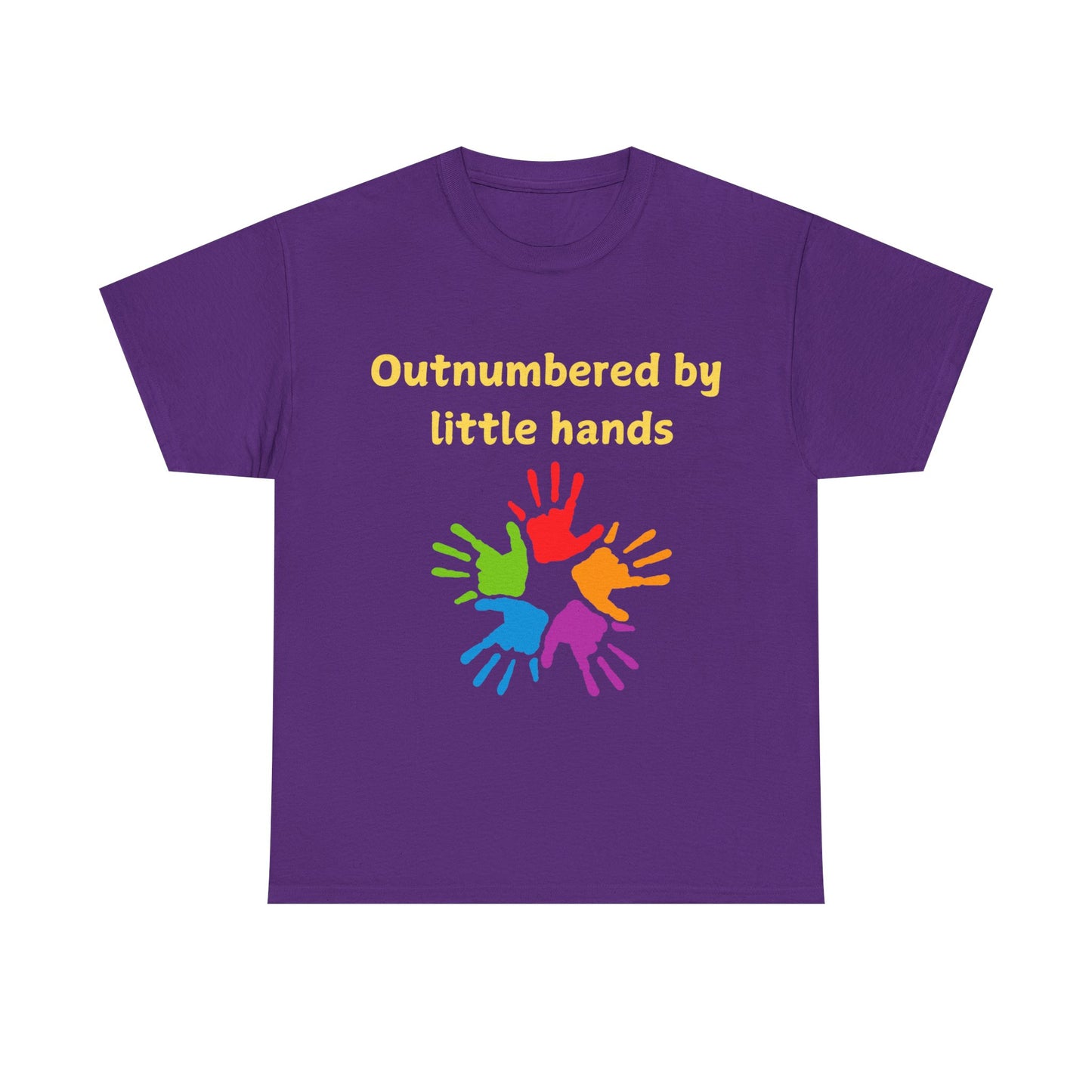 Outnumbered by Little Hands T-Shirt — Funny Parent Tee with Colorful Kids' Handprints