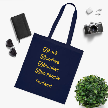 Tote Bag — ‘Book, Coffee, Blanket, No People’ Cozy Reading Tote
