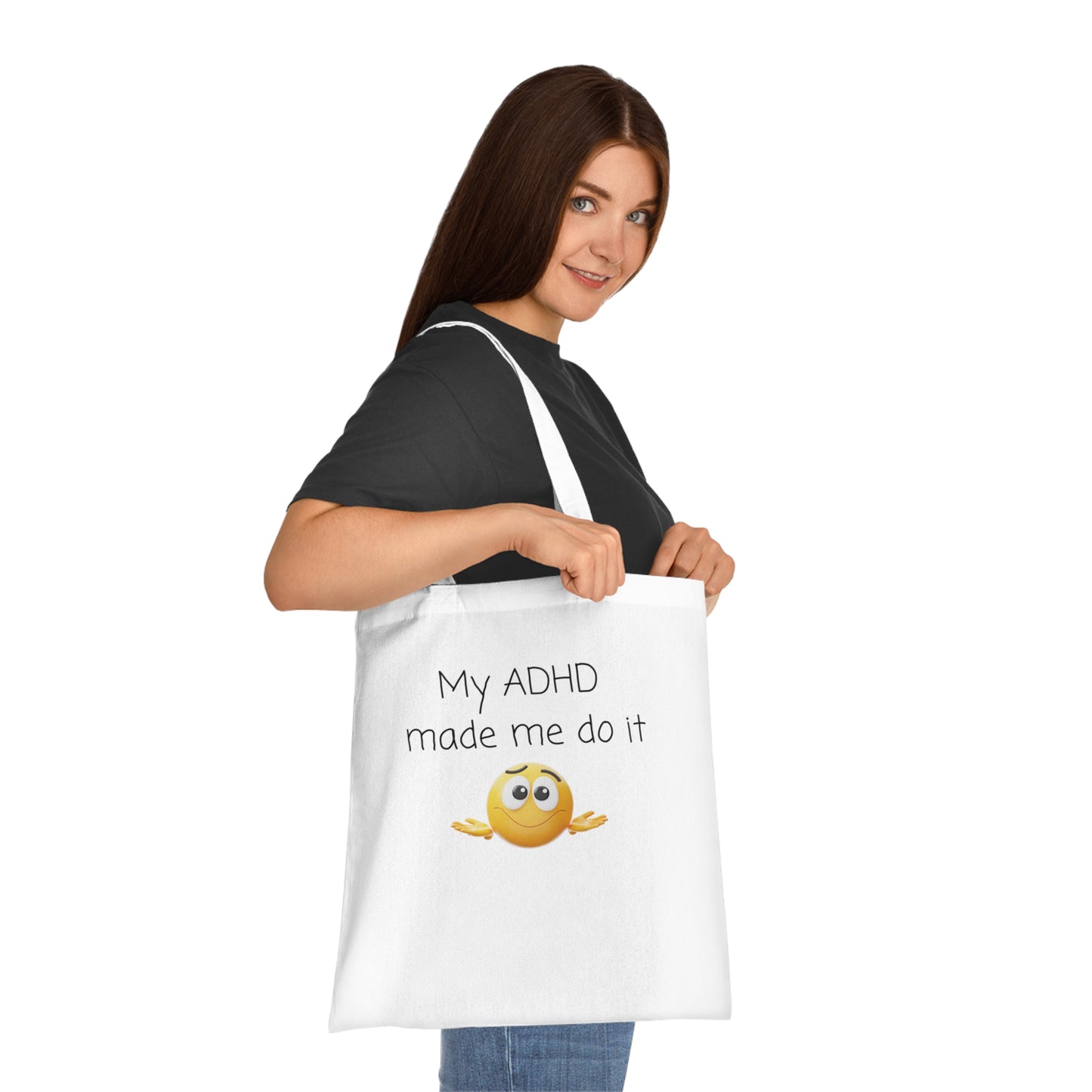 My ADHD Made Me Do It Cotton Tote — Funny ADHD Awareness Emoji Shopper Bag