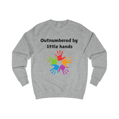 Outnumbered by Little Hands Sweatshirt — Funny Mom & Dad Family Shirt with Colorful Kids’ Handprints