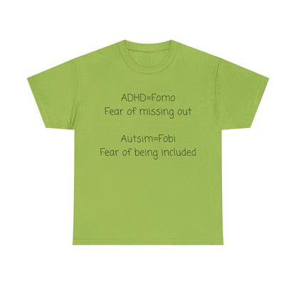 Autism & ADHD Awareness Tee — "ADHD = FOMO / Autism = Fobi" Cotton Shirt