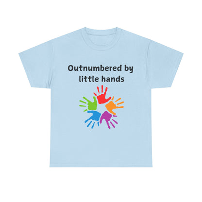 Outnumbered by Little Hands T-Shirt — Funny Parent Tee with Colorful Kids' Handprints