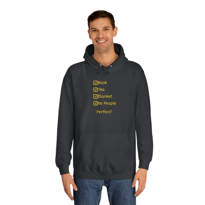 Hoodie — Checklist Design: Book, Tea, Blanket, No People – Cozy Introvert Gift