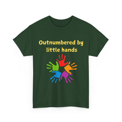 Outnumbered by Little Hands T-Shirt — Funny Parent Tee with Colorful Kids' Handprints