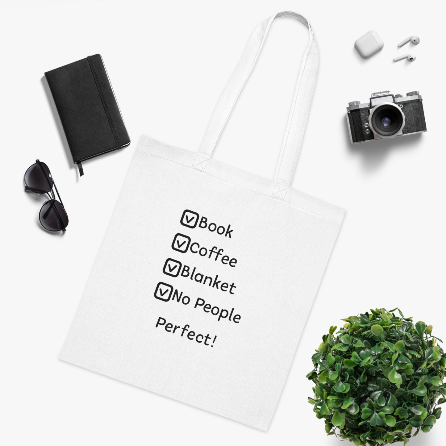 Tote Bag — Book, Coffee, Blanket, No People Checklist Tote (Perfect!)