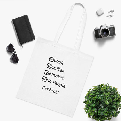 Tote Bag — Book, Coffee, Blanket, No People Checklist Tote (Perfect!)