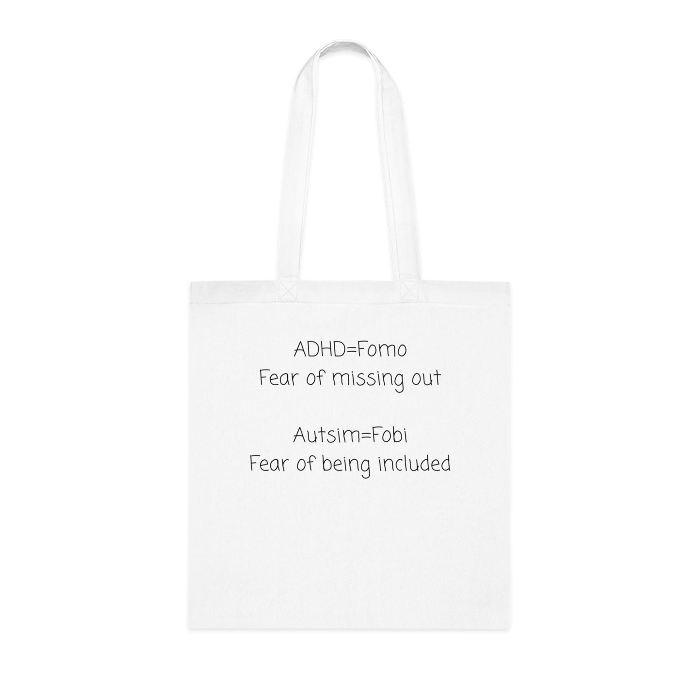 Autism & ADHD Quote Cotton Tote — "ADHD = Fomo, Autism = Fobi" Awareness Tote Bag