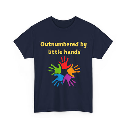 Outnumbered by Little Hands T-Shirt — Funny Parent Tee with Colorful Kids' Handprints