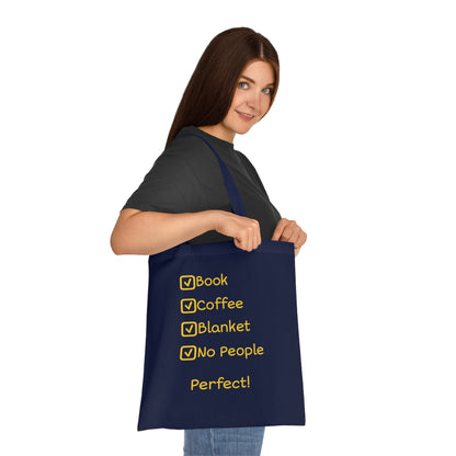 Tote Bag — ‘Book, Coffee, Blanket, No People’ Cozy Reading Tote