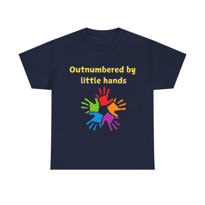 Outnumbered by Little Hands T-Shirt — Funny Parent Tee with Colorful Kids' Handprints