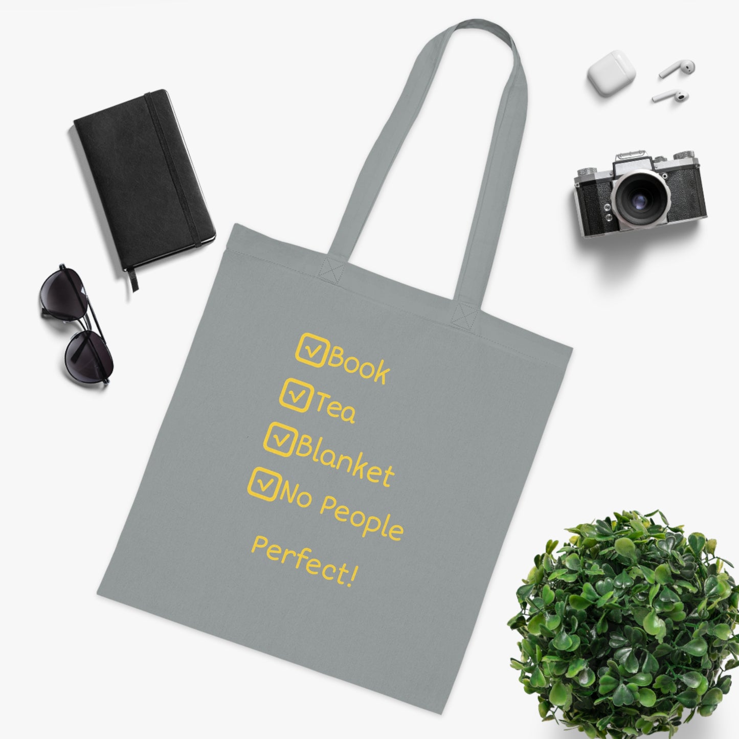 Tote Bag — "Book, Tea, Blanket, No People — Perfect!" Cozy Reading Tote