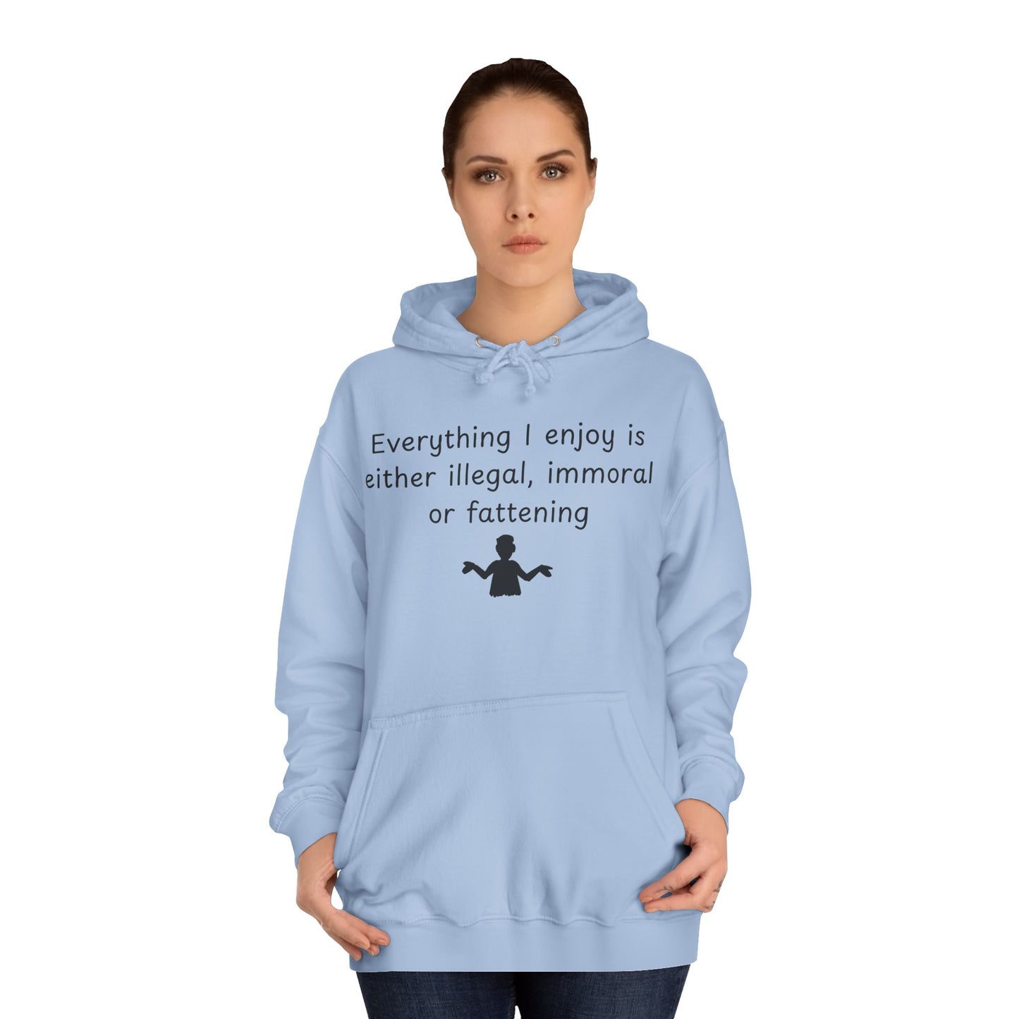 College Hoodie with Shrug Silhouette – Funny ‘I Don’t Know’ Campus Sweatshirt