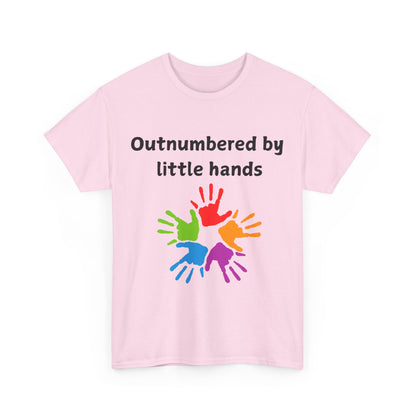 Outnumbered by Little Hands T-Shirt — Funny Parent Tee with Colorful Kids' Handprints