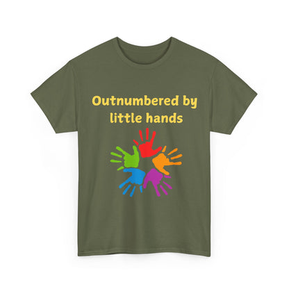 Outnumbered by Little Hands T-Shirt — Funny Parent Tee with Colorful Kids' Handprints
