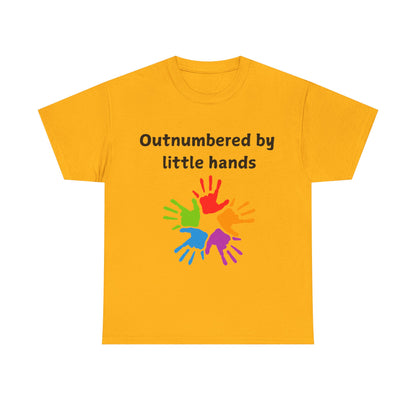 Outnumbered by Little Hands T-Shirt — Funny Parent Tee with Colorful Kids' Handprints