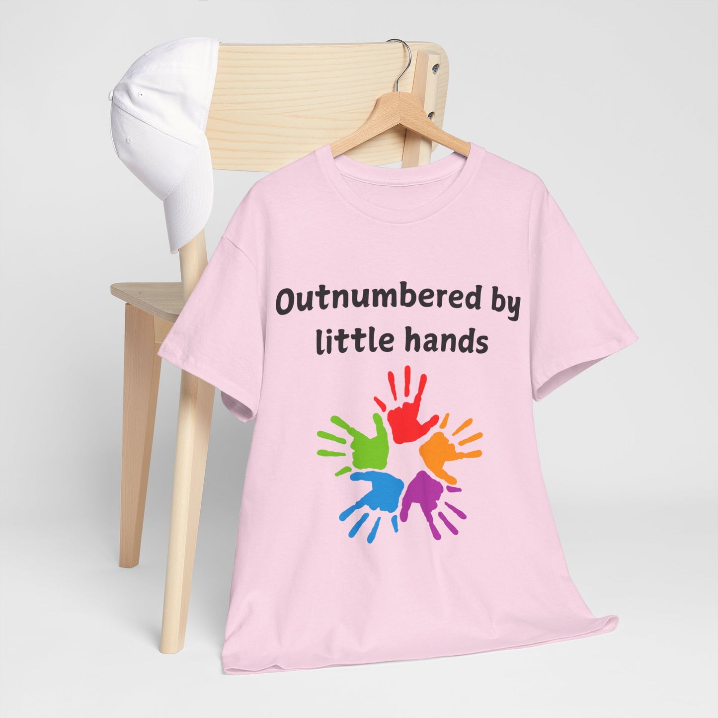 Outnumbered by Little Hands T-Shirt — Funny Parent Tee with Colorful Kids' Handprints