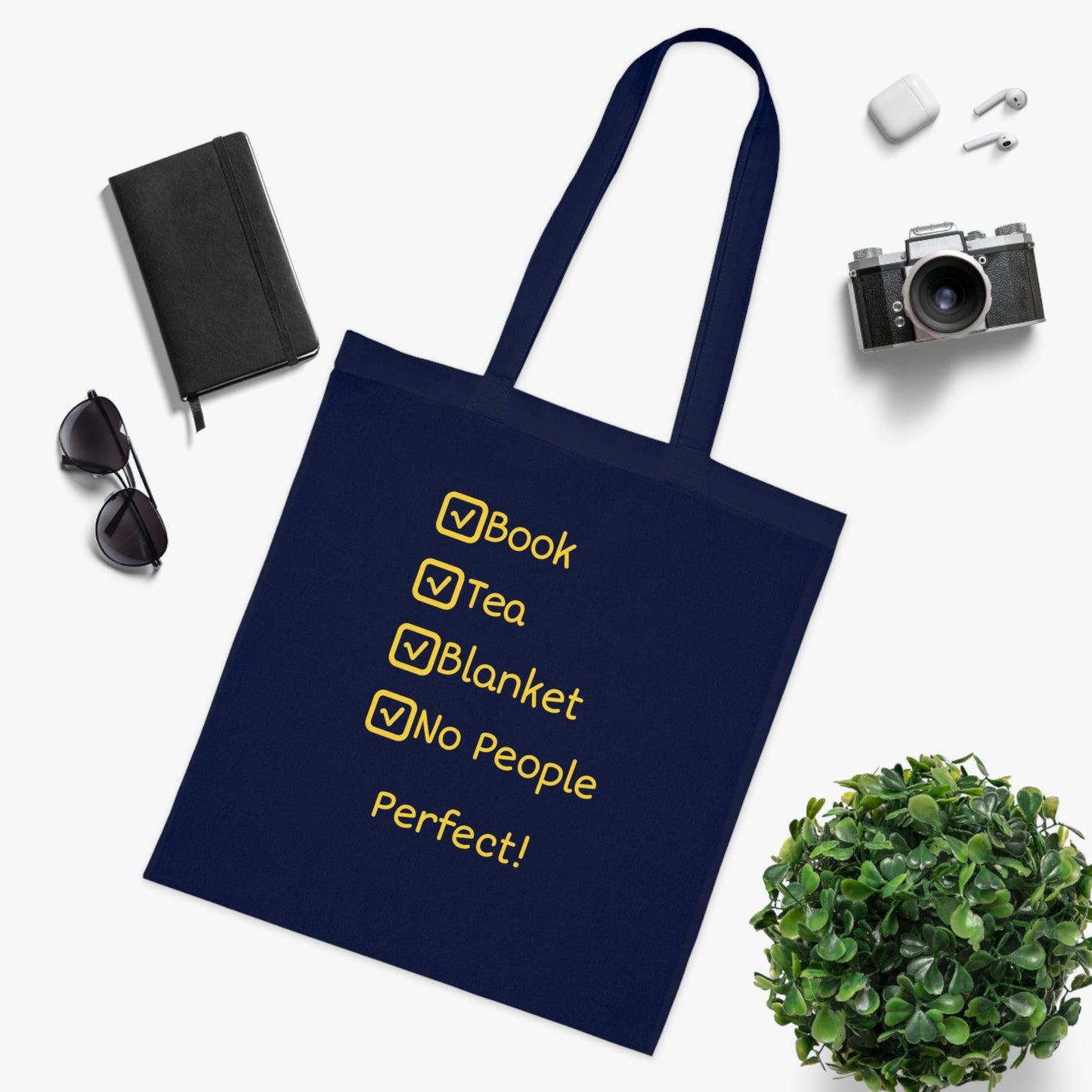 Tote Bag — "Book, Tea, Blanket, No People — Perfect!" Cozy Reading Tote