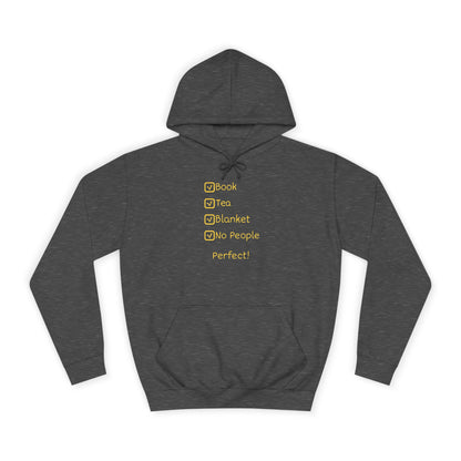 Hoodie — Checklist Design: Book, Tea, Blanket, No People – Cozy Introvert Gift