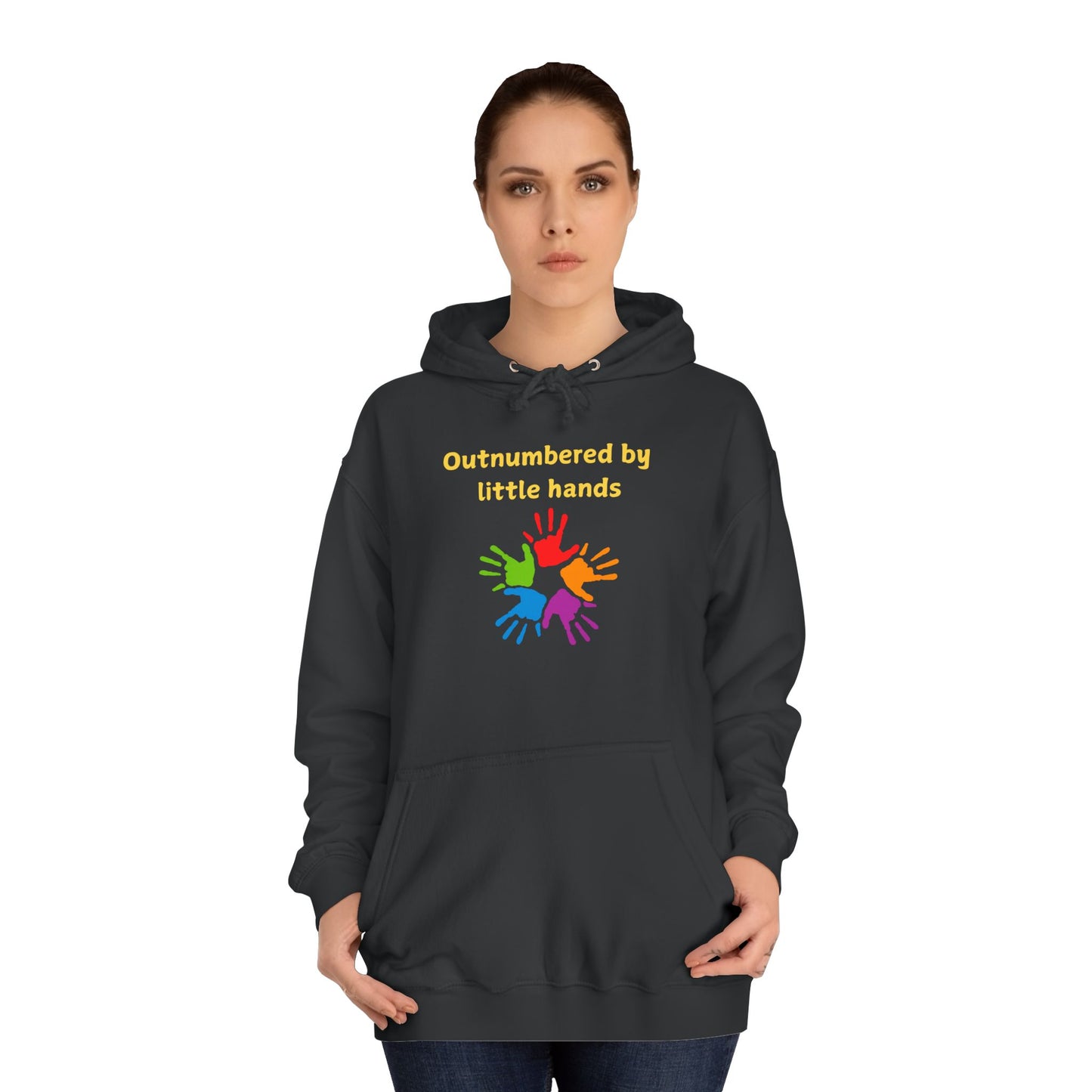 Hoodie — "Outnumbered by Little Hands" Colorful Kids' Handprint Family Pullover