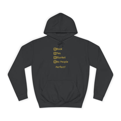 Hoodie — Checklist Design: Book, Tea, Blanket, No People – Cozy Introvert Gift