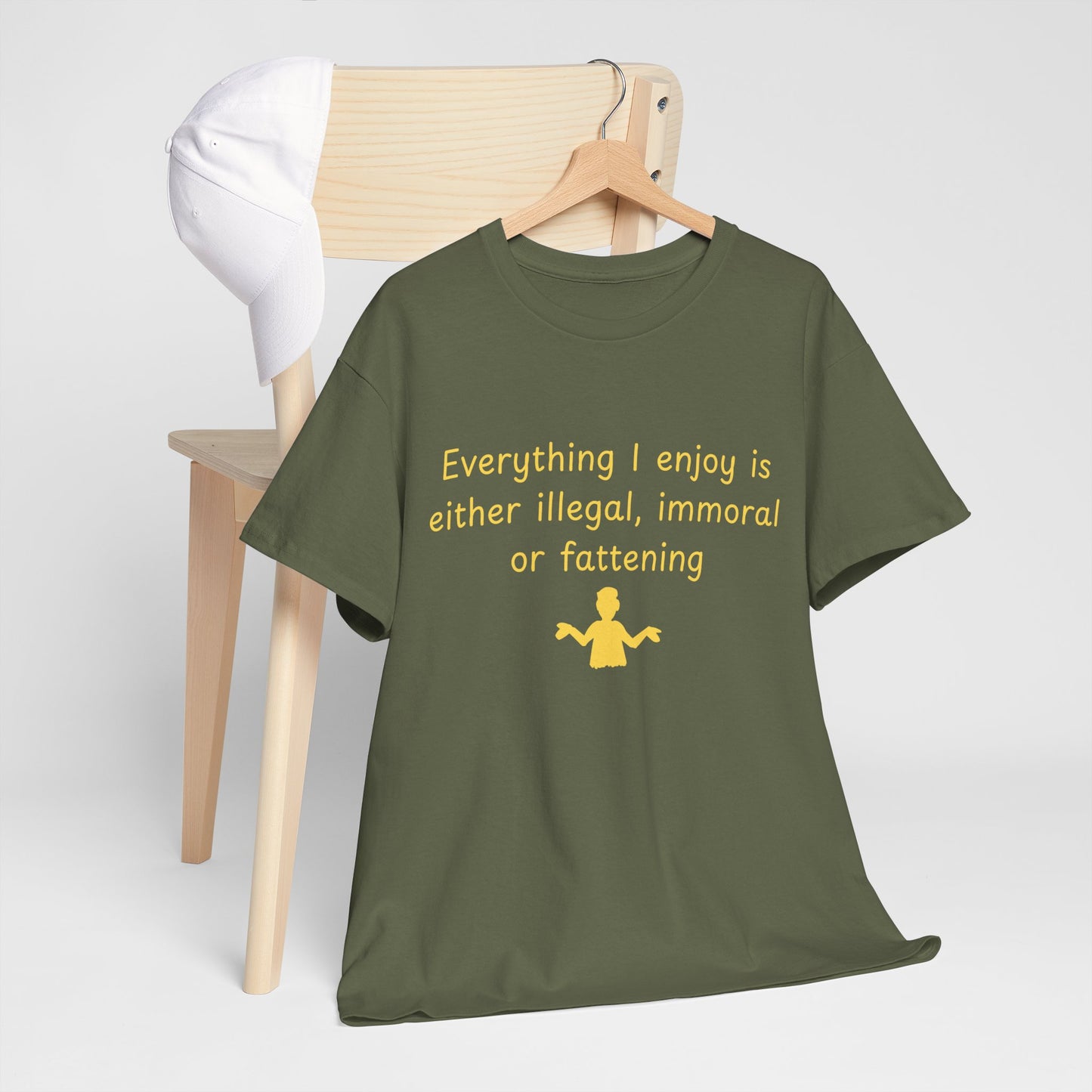 Graphic Tee — “Everything I enjoy is either illegal, immoral, or fattening” Yellow Design