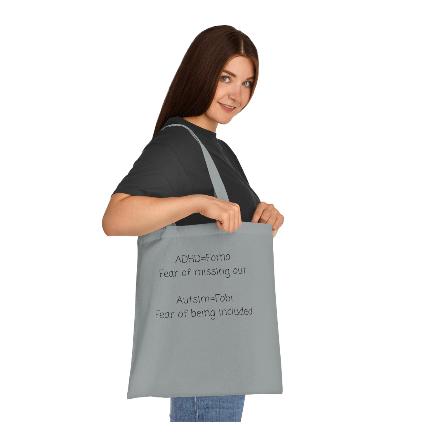 Autism & ADHD Quote Cotton Tote — "ADHD = Fomo, Autism = Fobi" Awareness Tote Bag