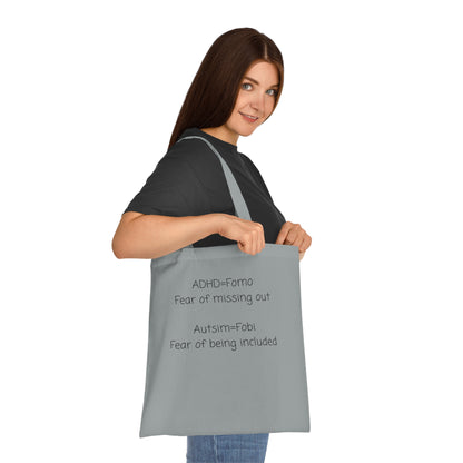 Autism & ADHD Quote Cotton Tote — "ADHD = Fomo, Autism = Fobi" Awareness Tote Bag