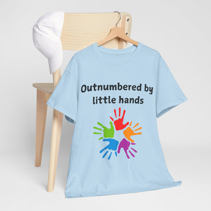 Outnumbered by Little Hands T-Shirt — Funny Parent Tee with Colorful Kids' Handprints