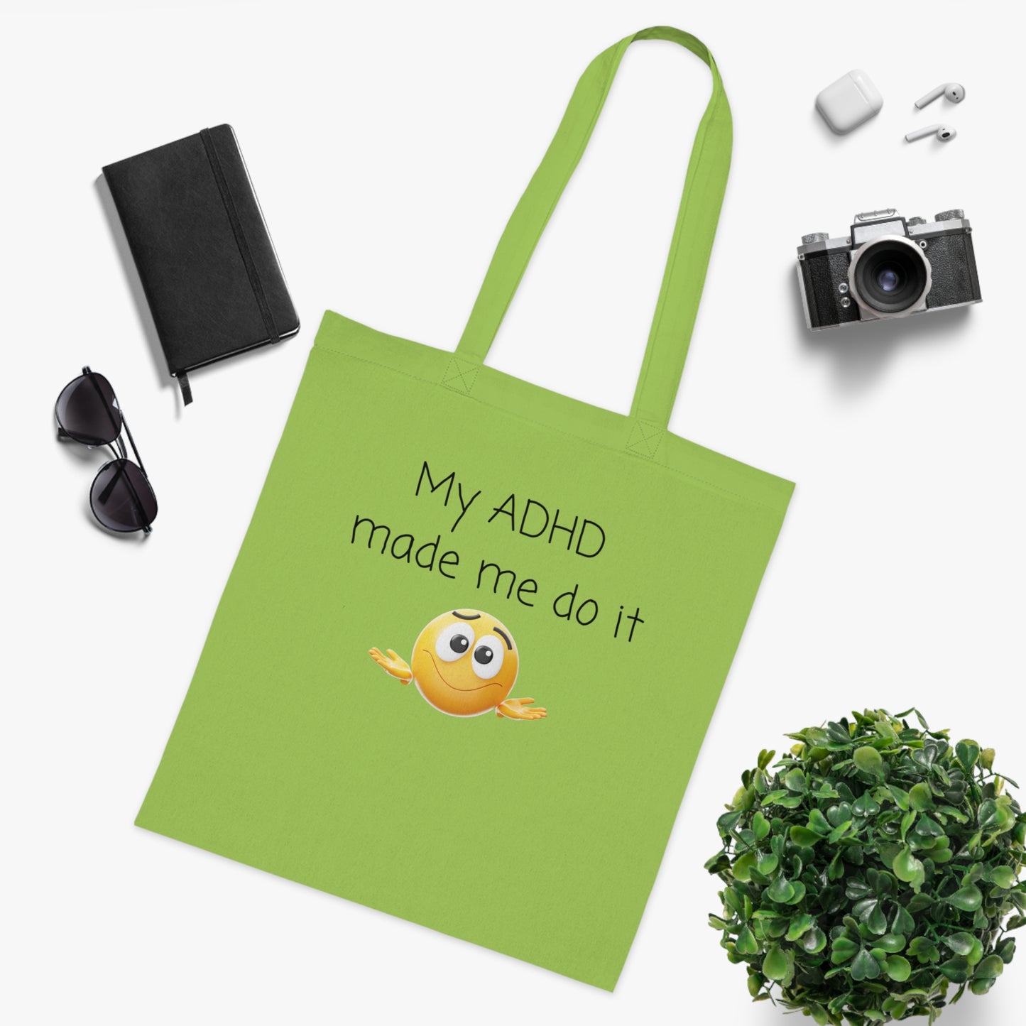 My ADHD Made Me Do It Cotton Tote — Funny ADHD Awareness Emoji Shopper Bag