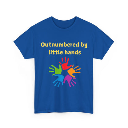 Outnumbered by Little Hands T-Shirt — Funny Parent Tee with Colorful Kids' Handprints