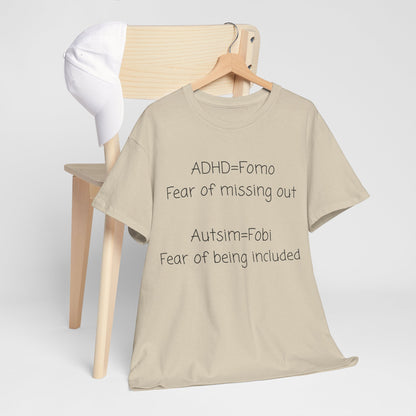 Autism & ADHD Awareness Tee — "ADHD = FOMO / Autism = Fobi" Cotton Shirt