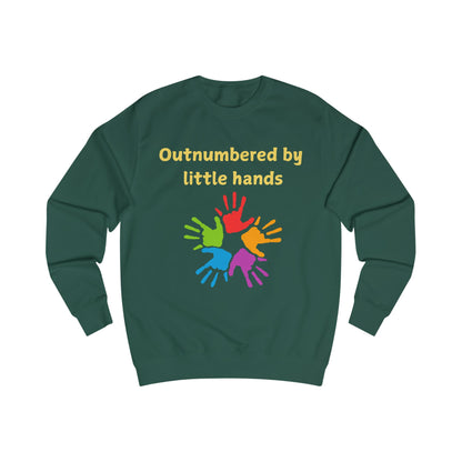 Sweatshirt — "Outnumbered by Little Hands" Colorful Kids Handprint Graphic