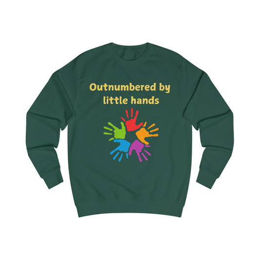 Sweatshirt — "Outnumbered by Little Hands" Colorful Kids Handprint Graphic