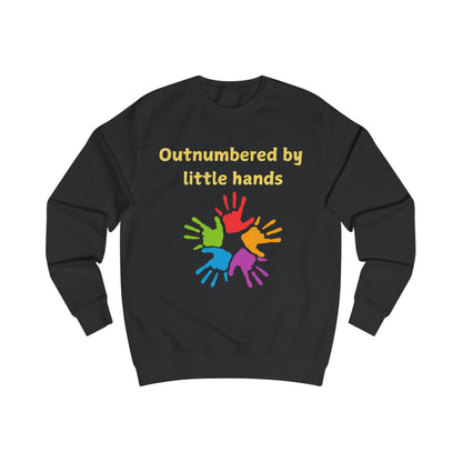 Sweatshirt — "Outnumbered by Little Hands" Colorful Kids Handprint Graphic