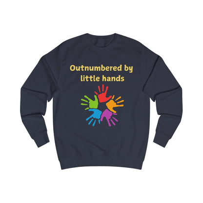 Sweatshirt — "Outnumbered by Little Hands" Colorful Kids Handprint Graphic