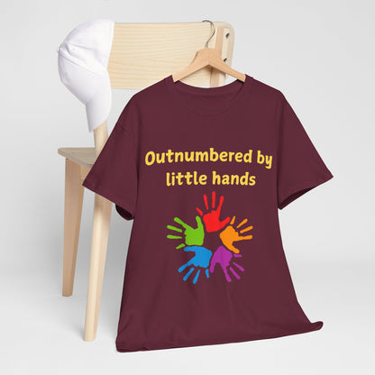 Outnumbered by Little Hands T-Shirt — Funny Parent Tee with Colorful Kids' Handprints